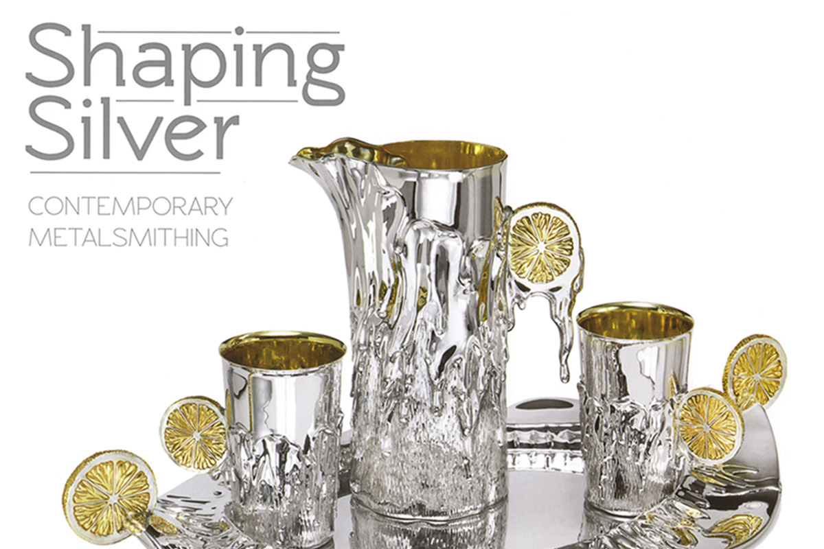 Cover of 'Shaping Silver' exhibit booklet featuring Michael Galmer's 'Lemon Set' at Long Island Museum.