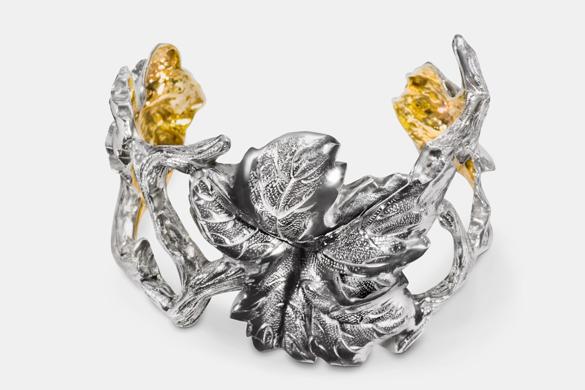 Sterling silver and 24K gold 'Vine Bracelet' designed by Michael Galmer.