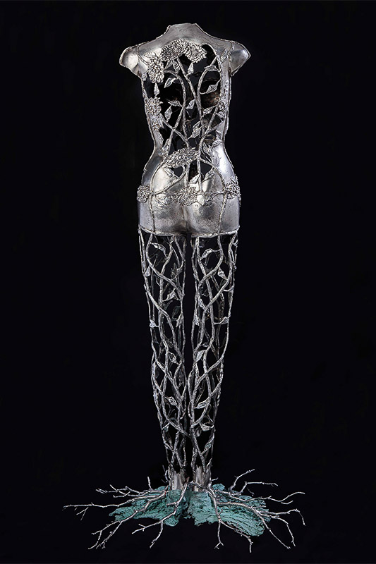 Back of Michael Galmer's sculpture 'Chrysanthemum Woman'.
