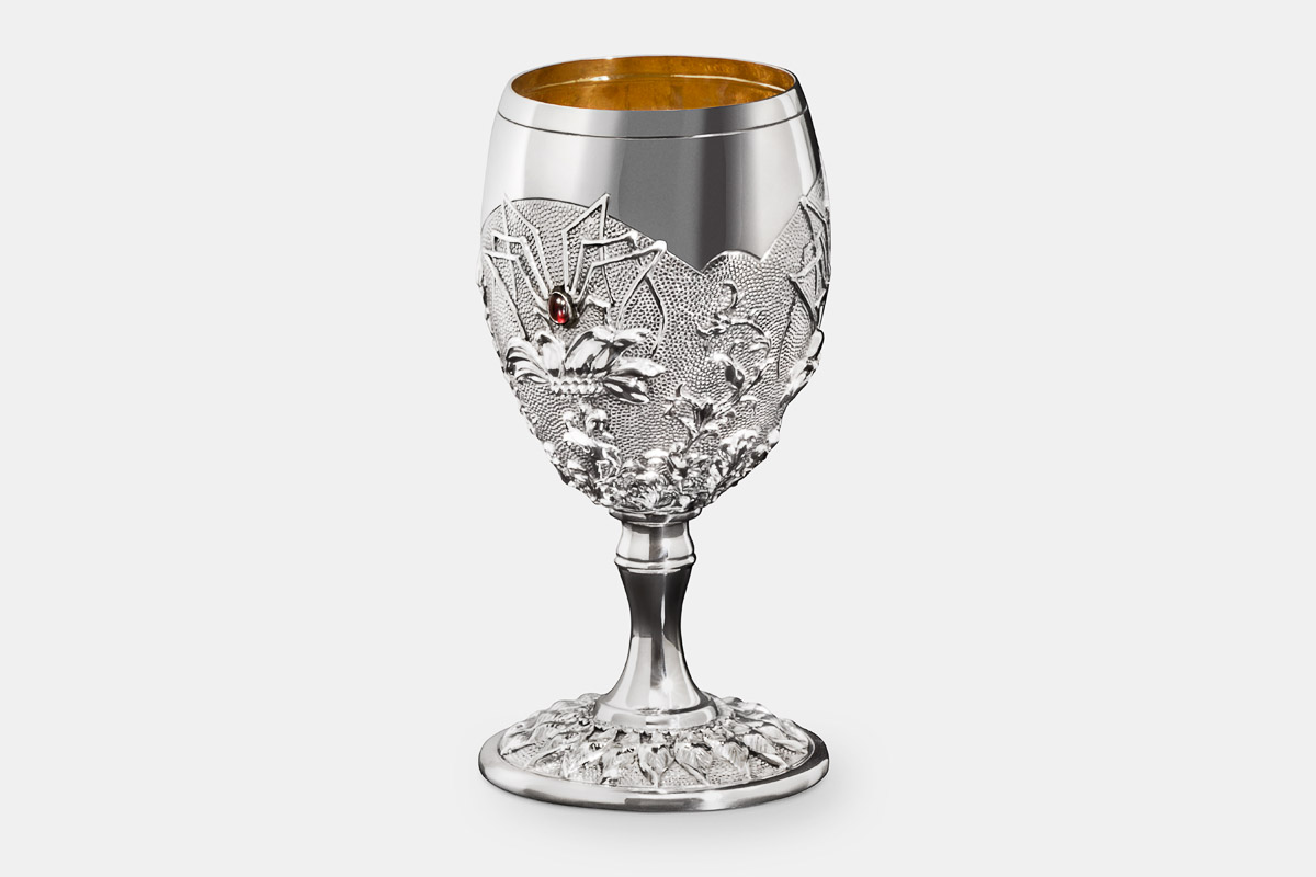 Sterling silver and 24K gold 'Spider Goblet' designed by Michael Galmer. Photography by [ZeO] Productions.