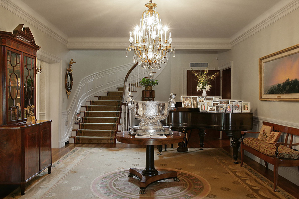 Sterling silver replica of The USS Oklahoma punch bowl by Michael Galmer in the Oklahoma Governor's Mansion.